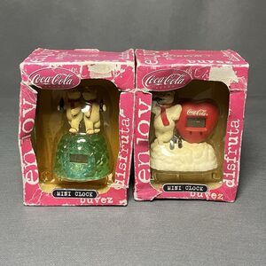 Lot 2 Coca Cola Polar Bear Mini Clock Collectible Vintage Coke Heart Shaped-NIB